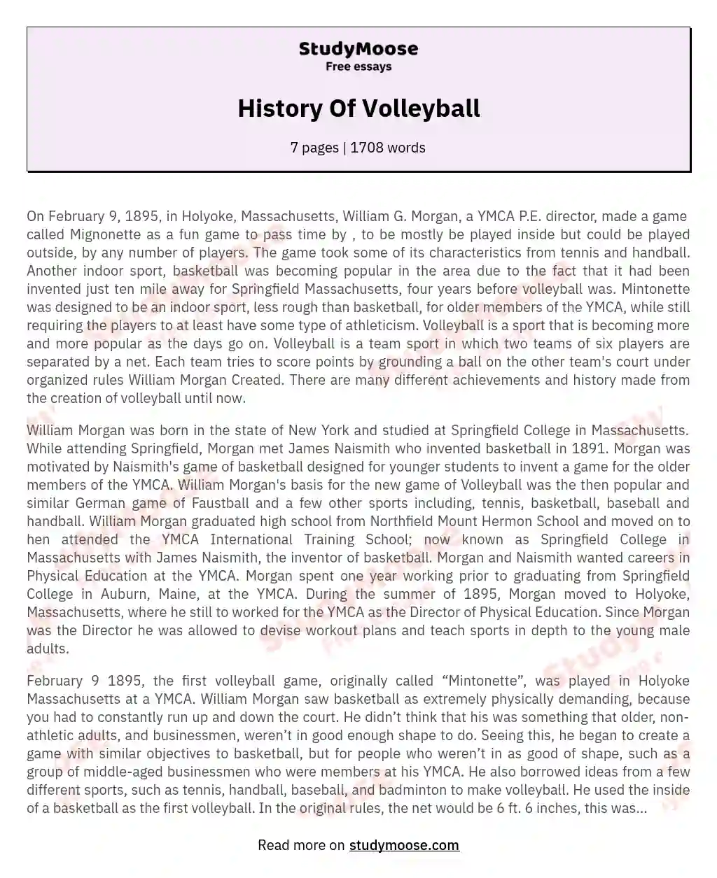 History Of Volleyball essay