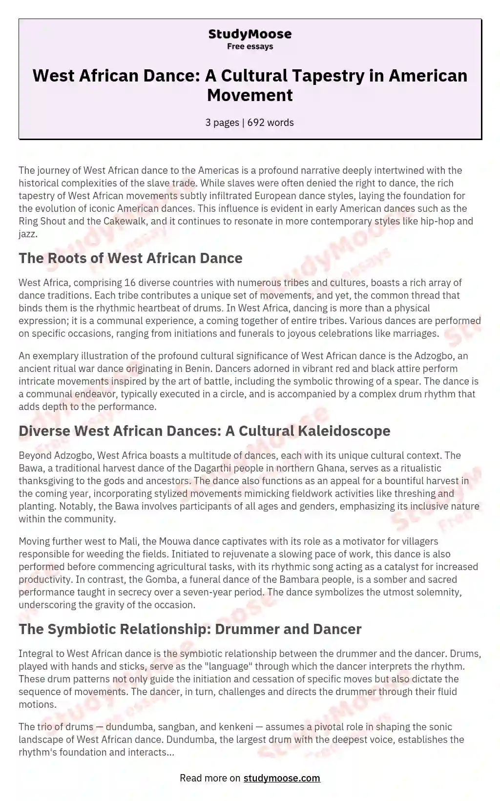 West African Dance: A Cultural Tapestry in American Movement essay