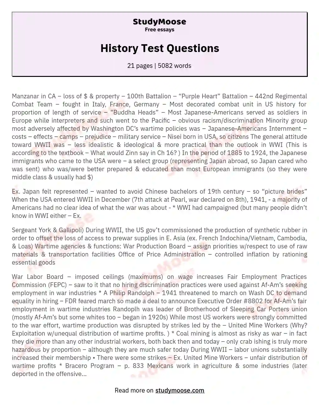History Test Questions