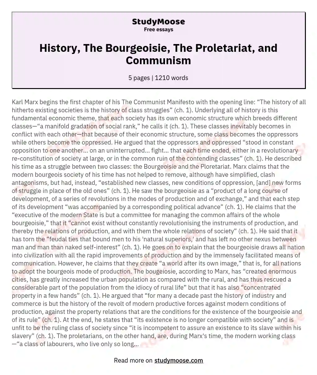 History, The Bourgeoisie, The Proletariat, and Communism essay