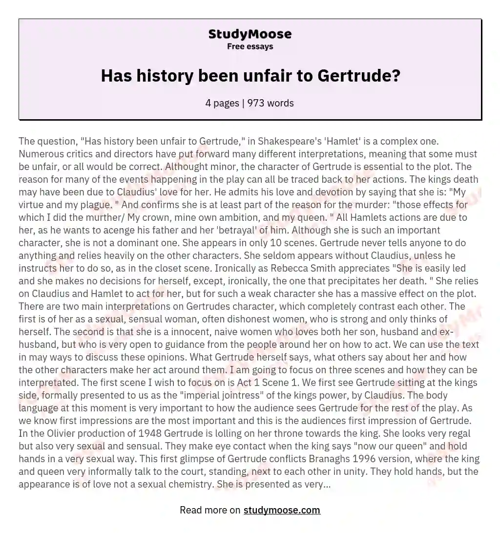 Has history been unfair to Gertrude? essay