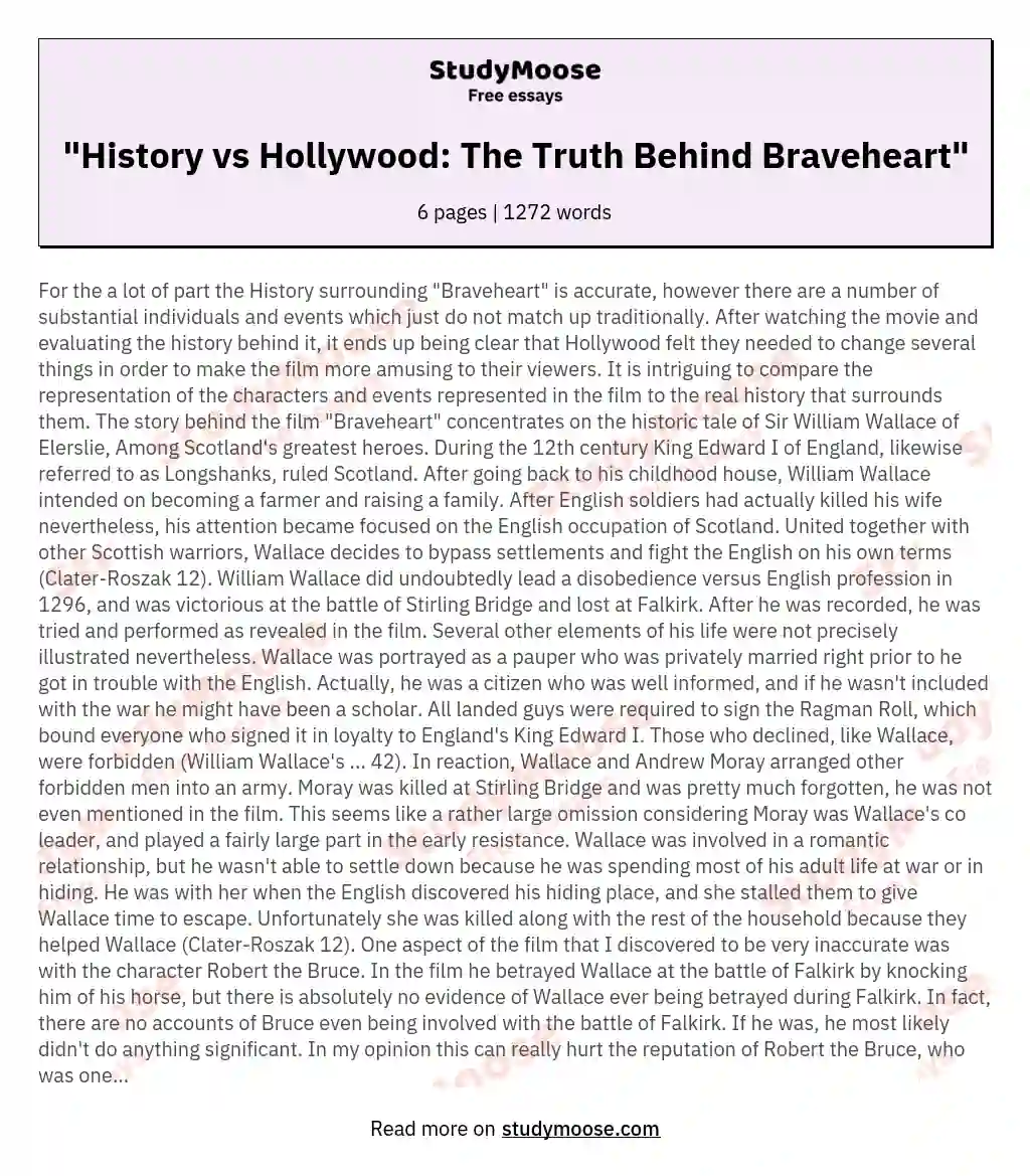 "History vs Hollywood: The Truth Behind Braveheart" essay