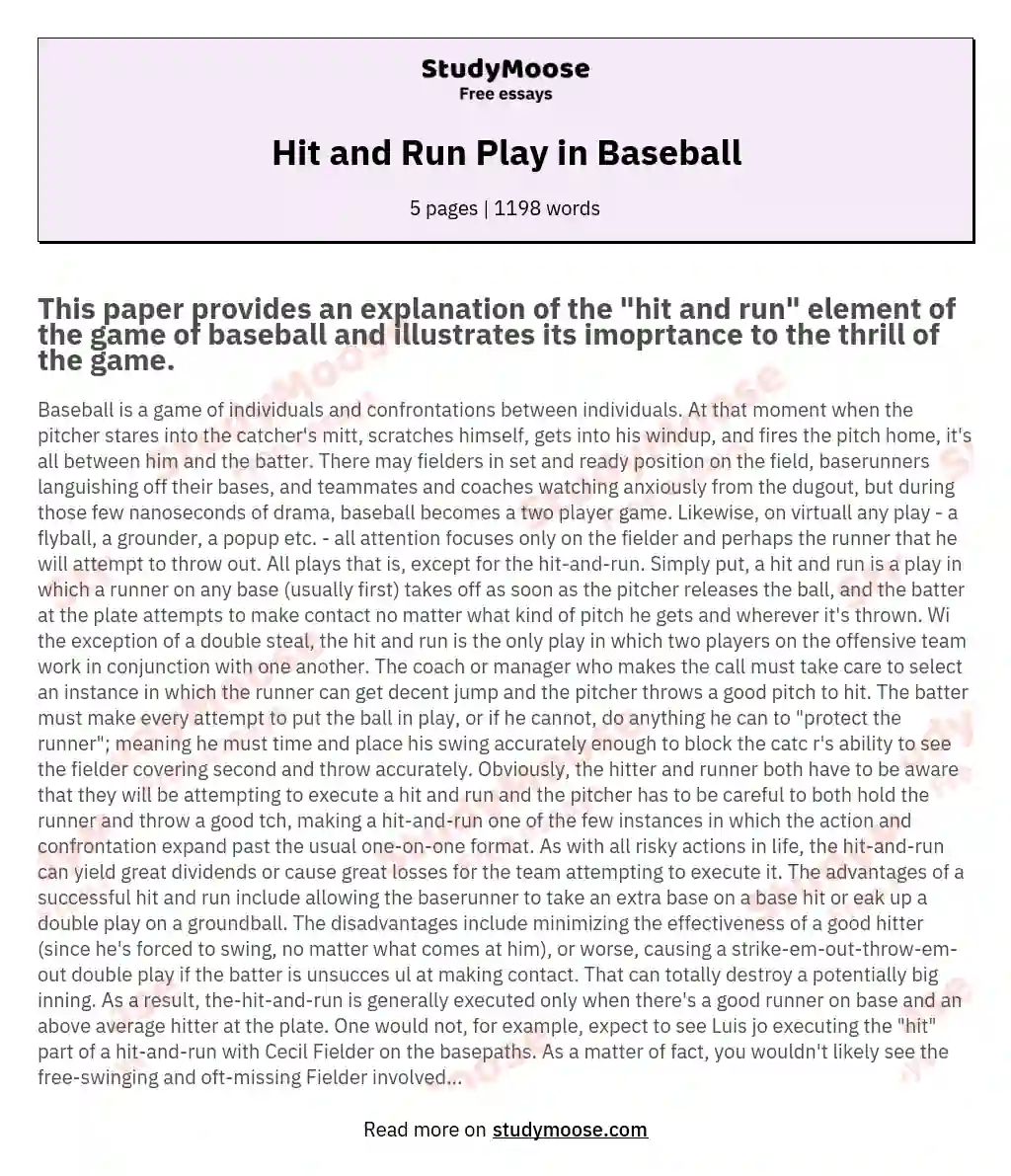 Hit and Run Play in Baseball essay