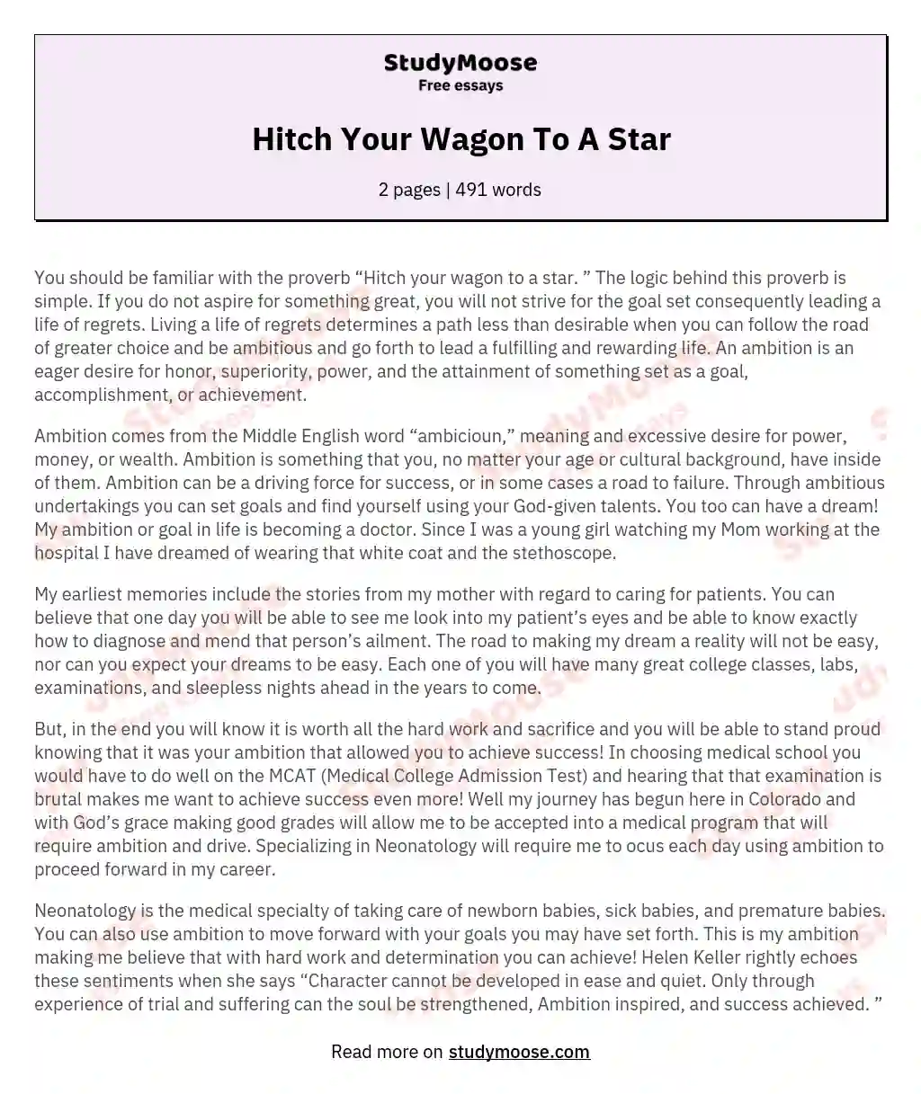 Hitch Your Wagon To A Star essay