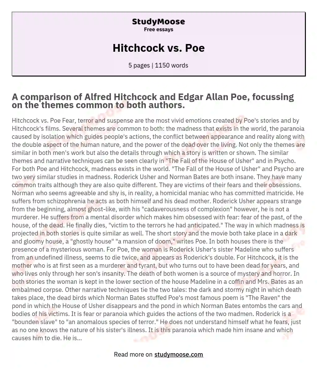 Hitchcock vs. Poe essay