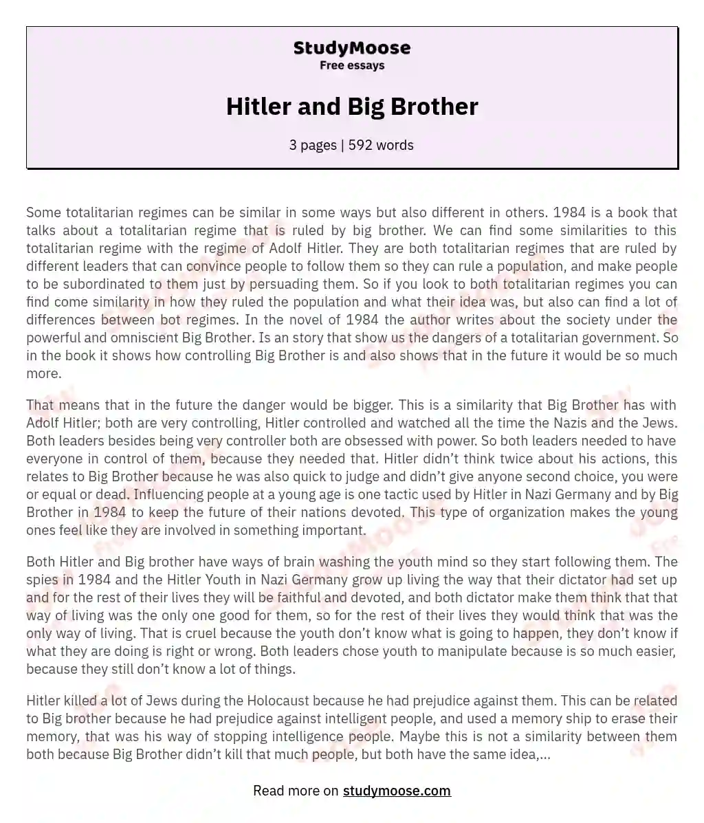 Hitler and Big Brother essay