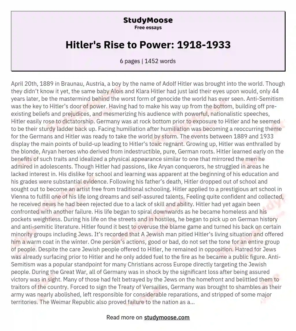 Hitler's Rise to Power: 1918-1933