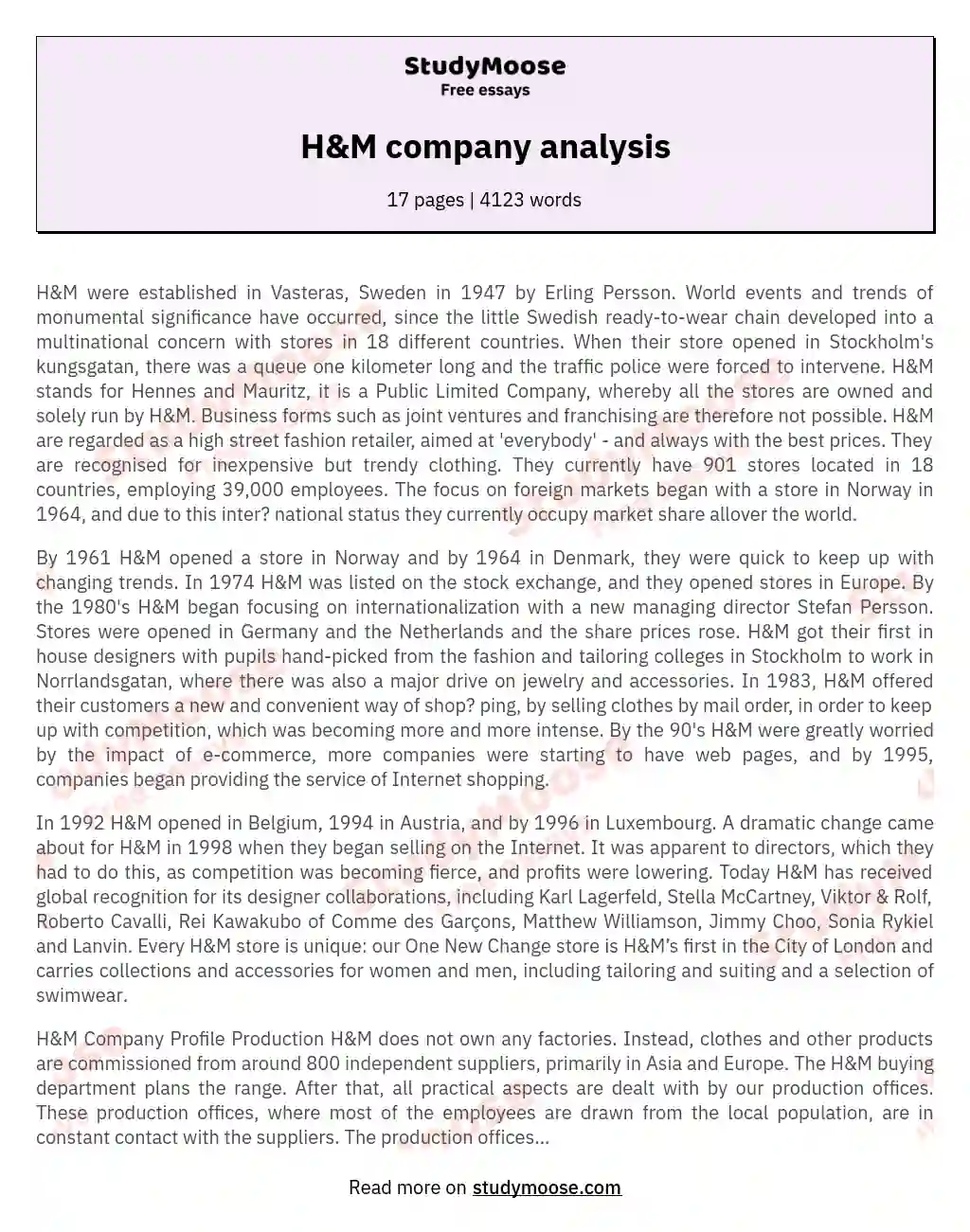 H&M company analysis essay