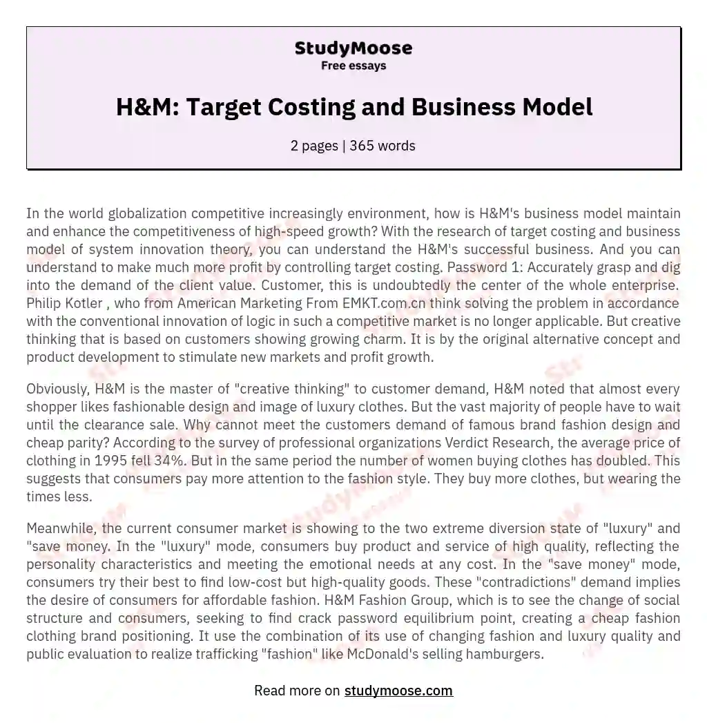 H&M: Target Costing and Business Model