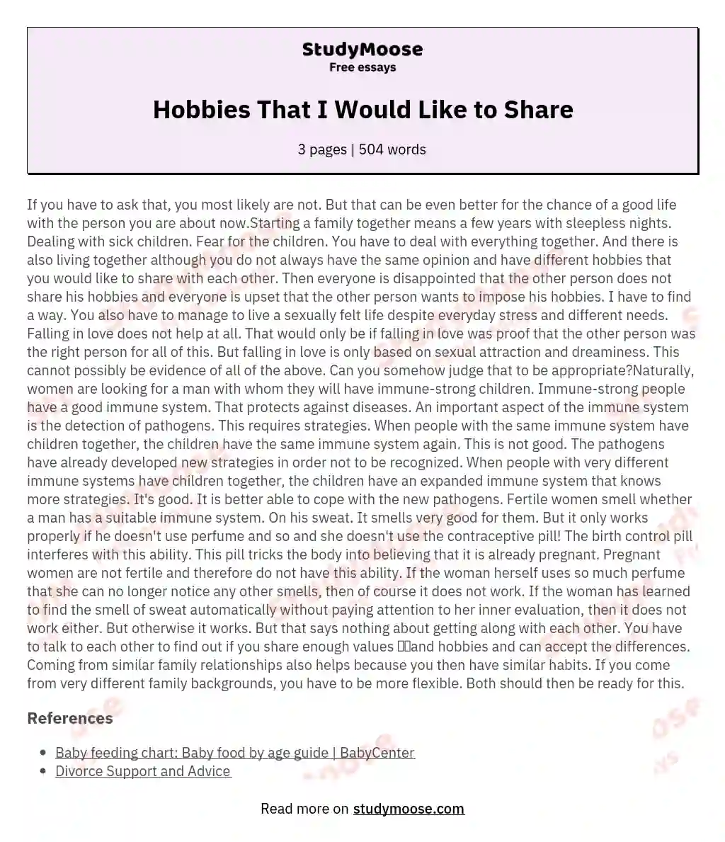 Hobbies That I Would Like to Share essay