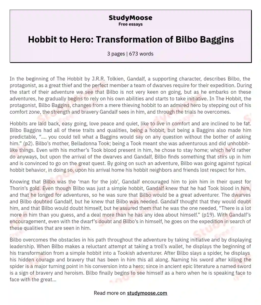 Hobbit to Hero: Transformation of Bilbo Baggins