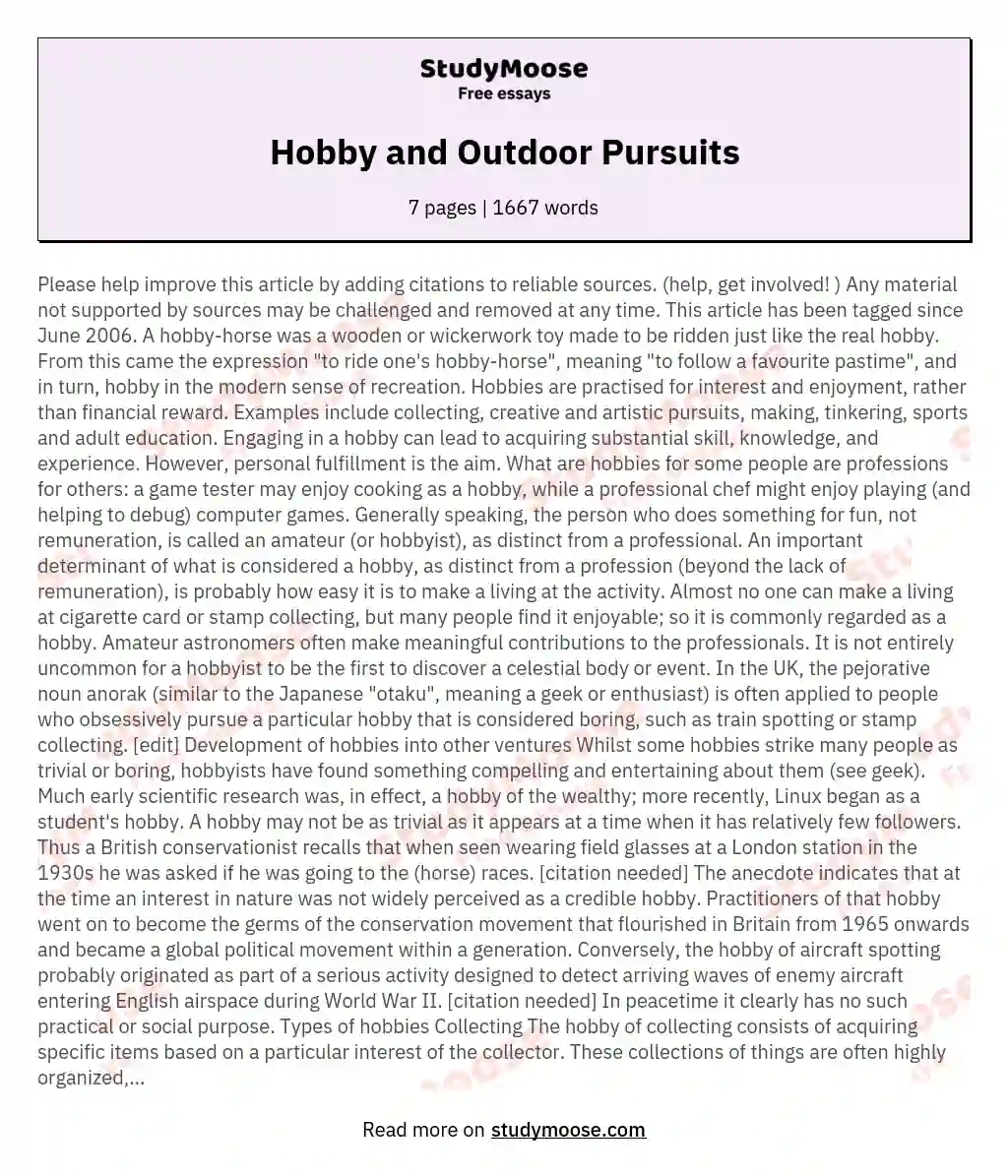 Hobby and Outdoor Pursuits