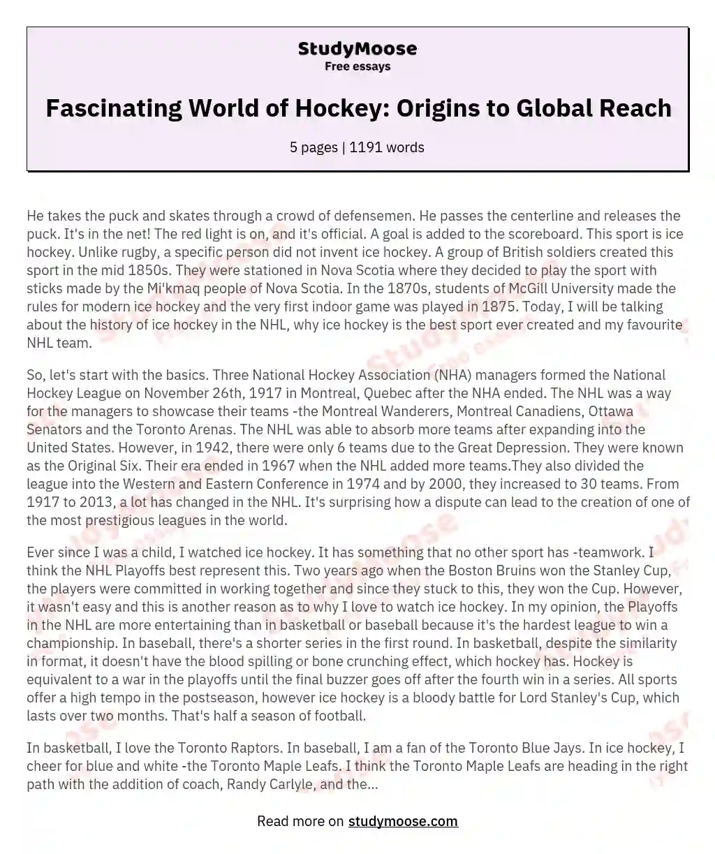 Fascinating World of Hockey: Origins to Global Reach essay