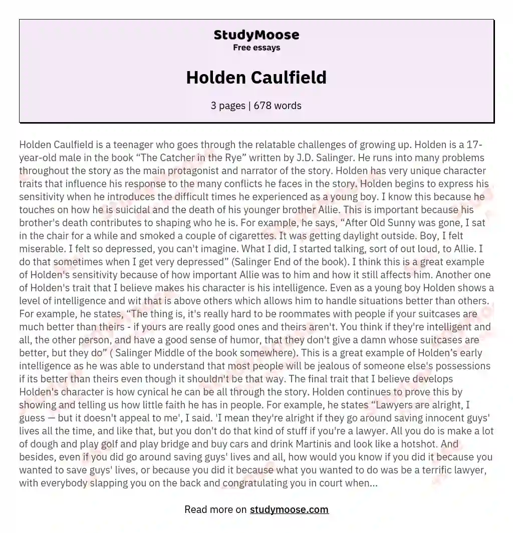 Holden Caulfield essay