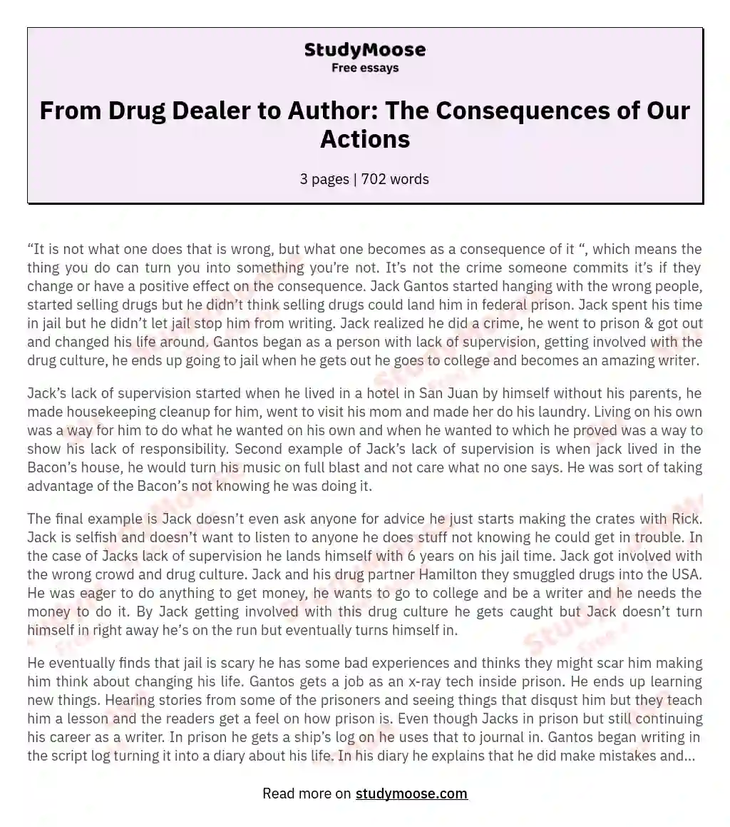 From Drug Dealer to Author: The Consequences of Our Actions essay