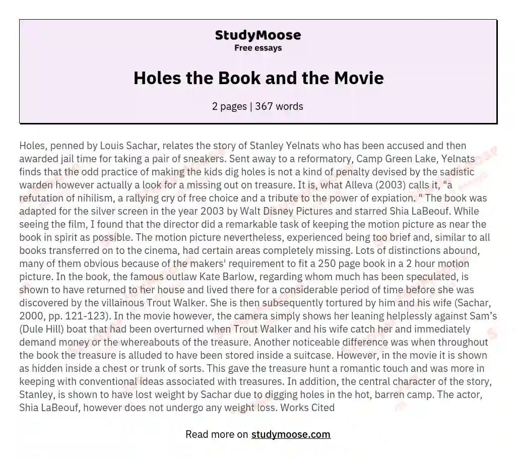 Holes the Book and the Movie essay