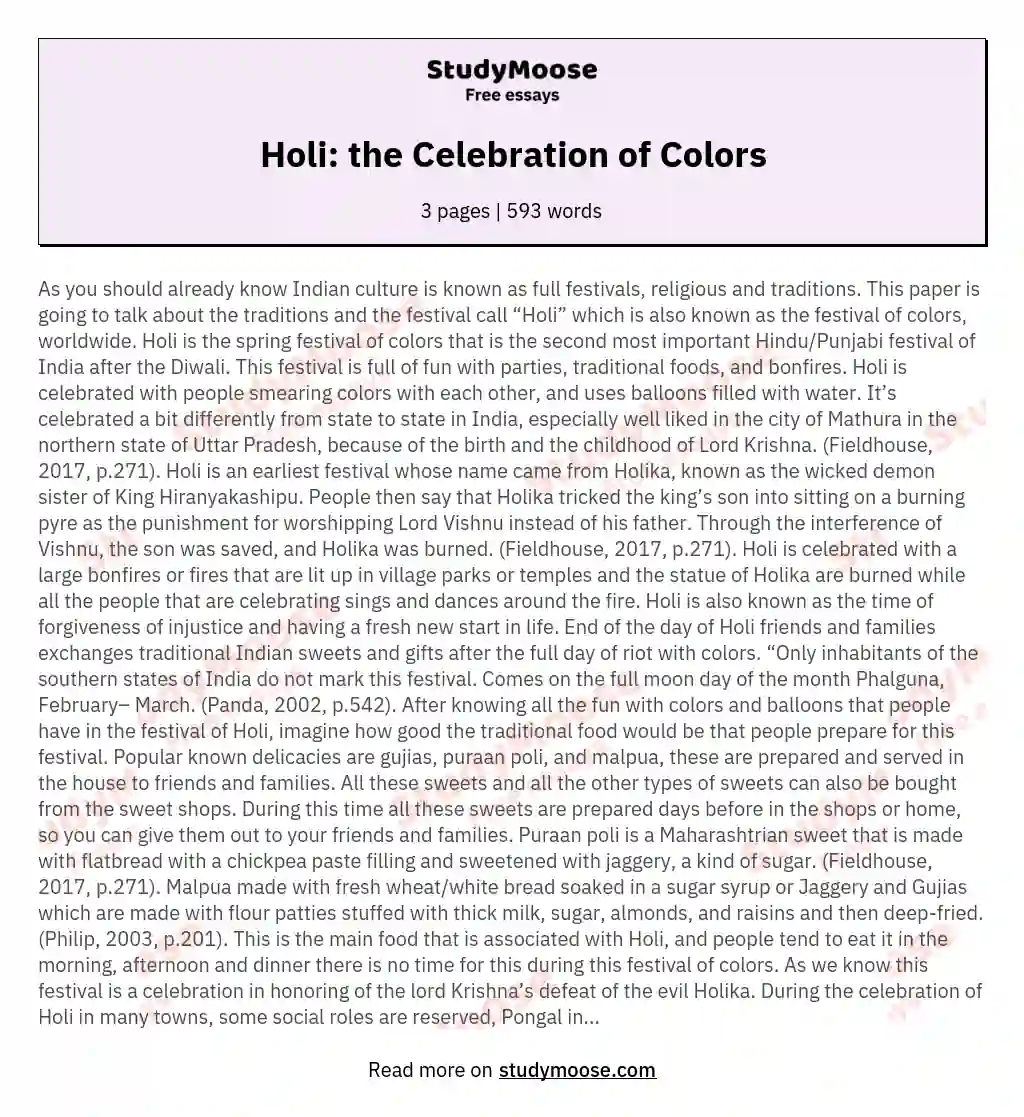 Holi: the Celebration of Colors essay