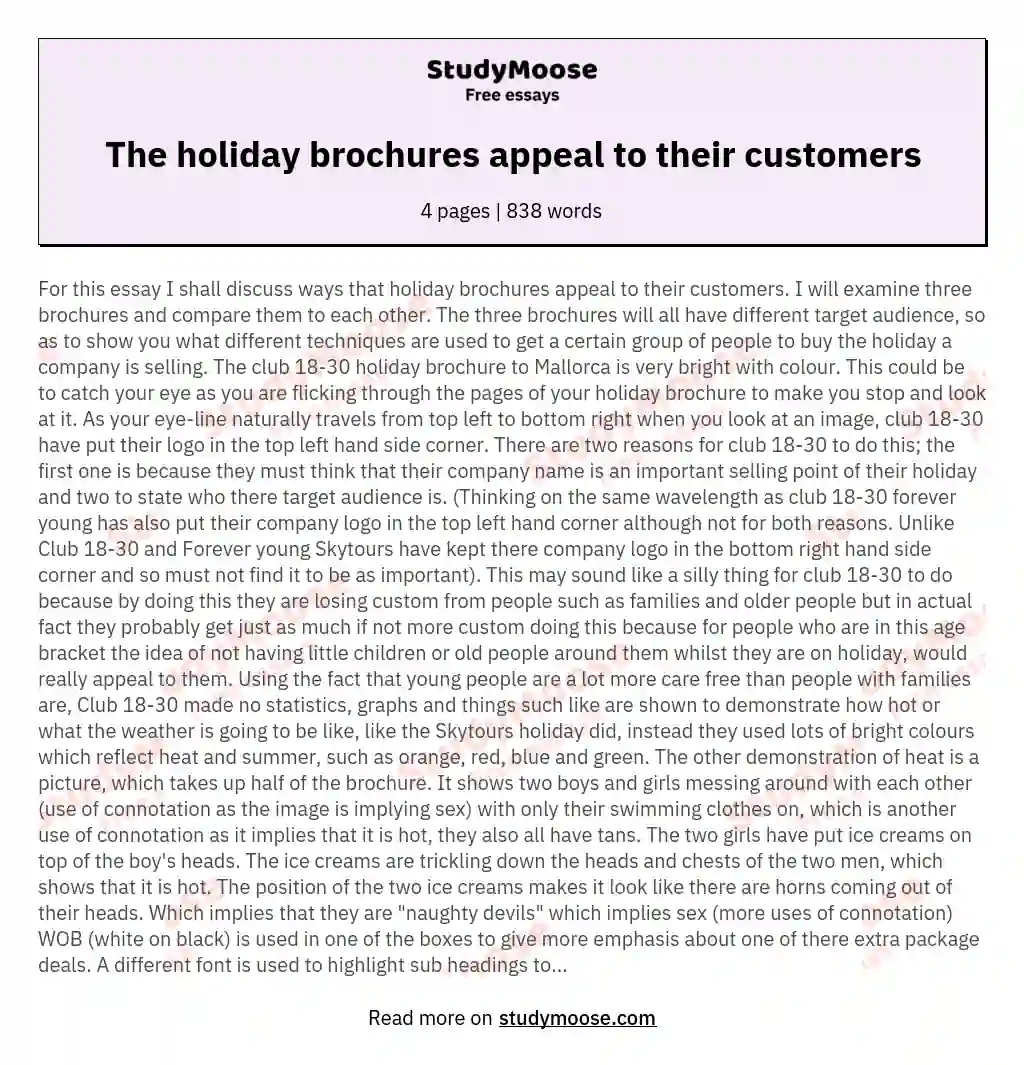 The holiday brochures appeal to their customers essay
