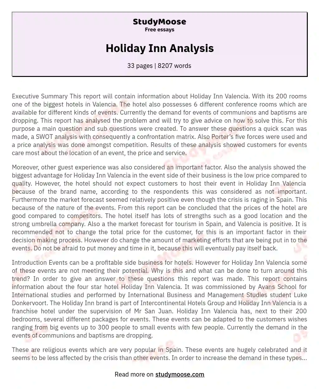 Holiday Inn Analysis