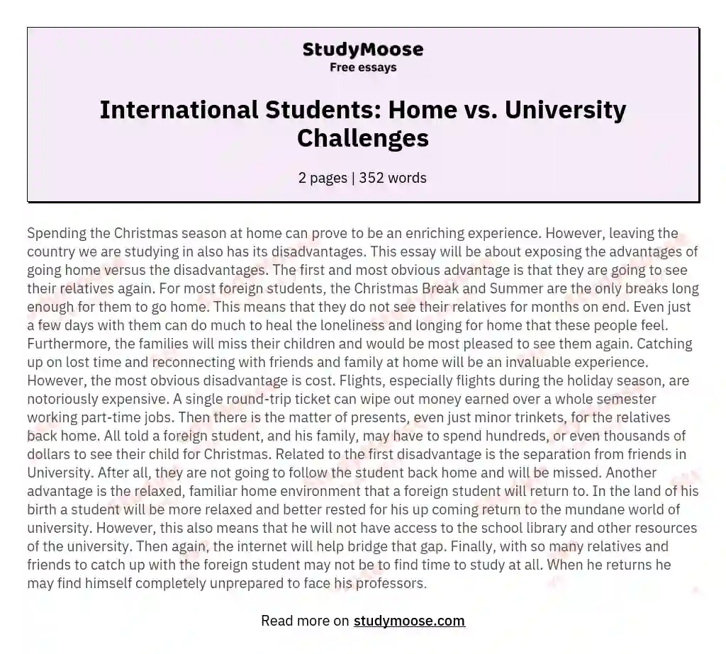 International Students: Home vs. University Challenges essay