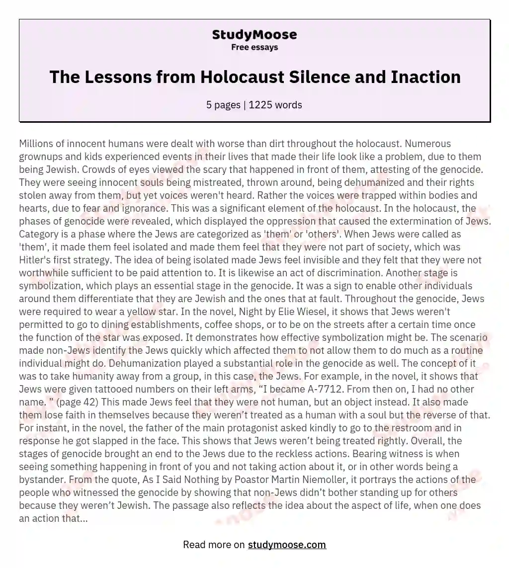 The Lessons from Holocaust Silence and Inaction essay