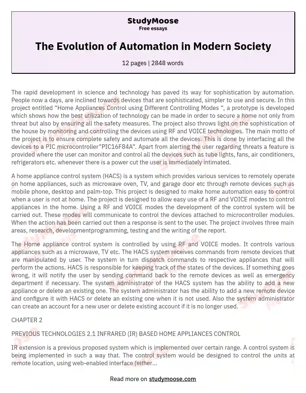 The Evolution of Automation in Modern Society essay