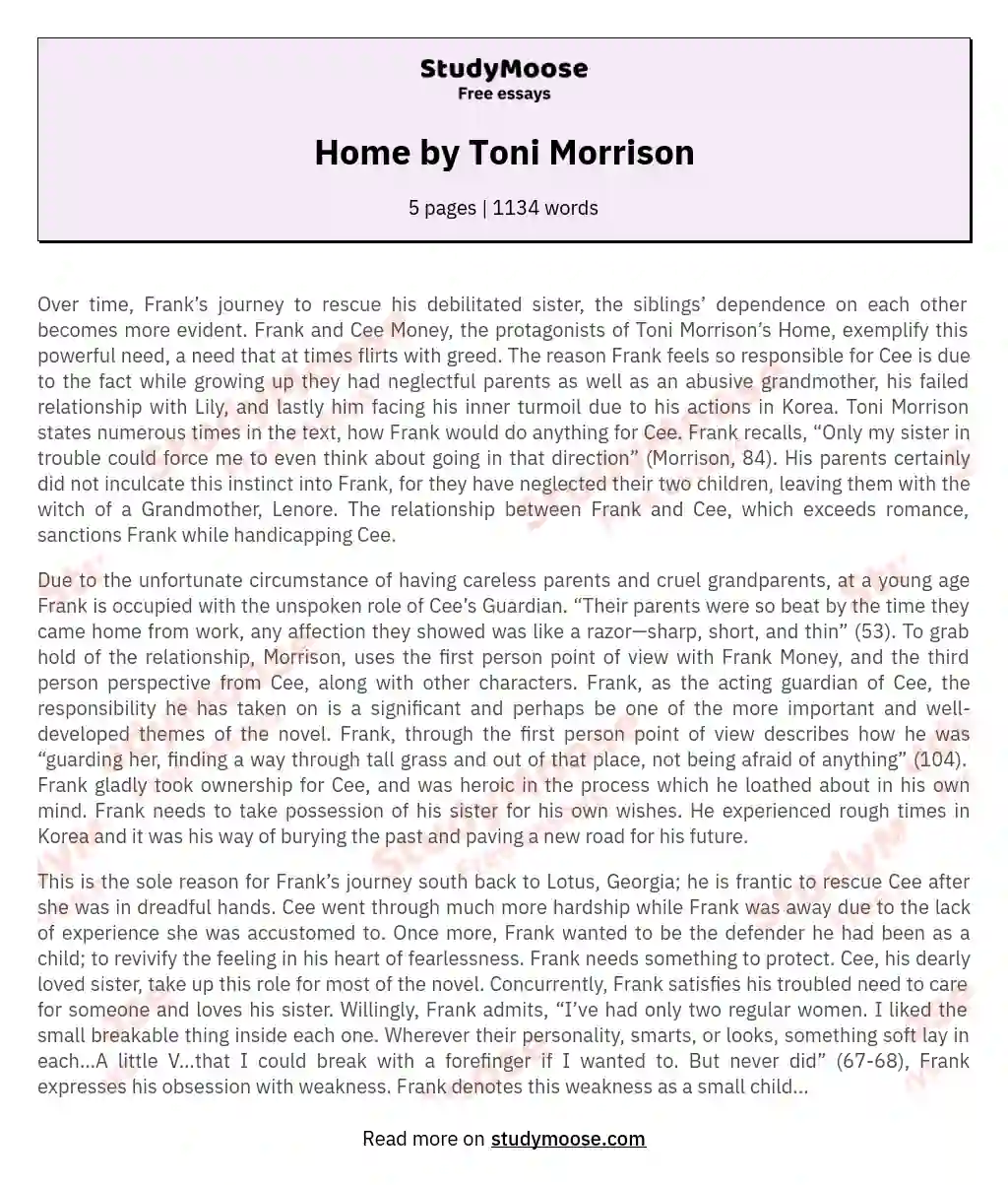 home by toni morrison essay