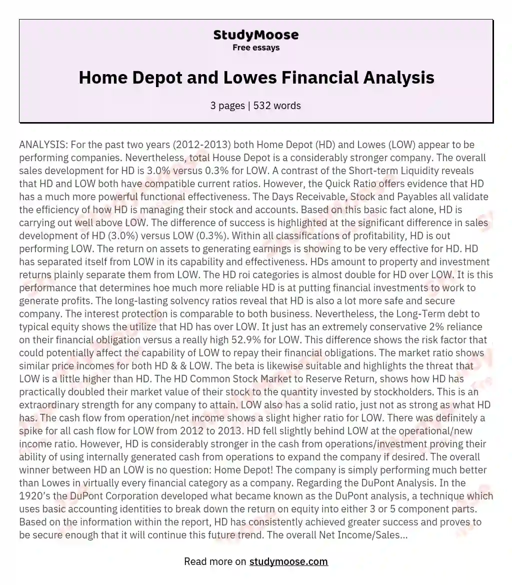 Home Depot and Lowes Financial Analysis