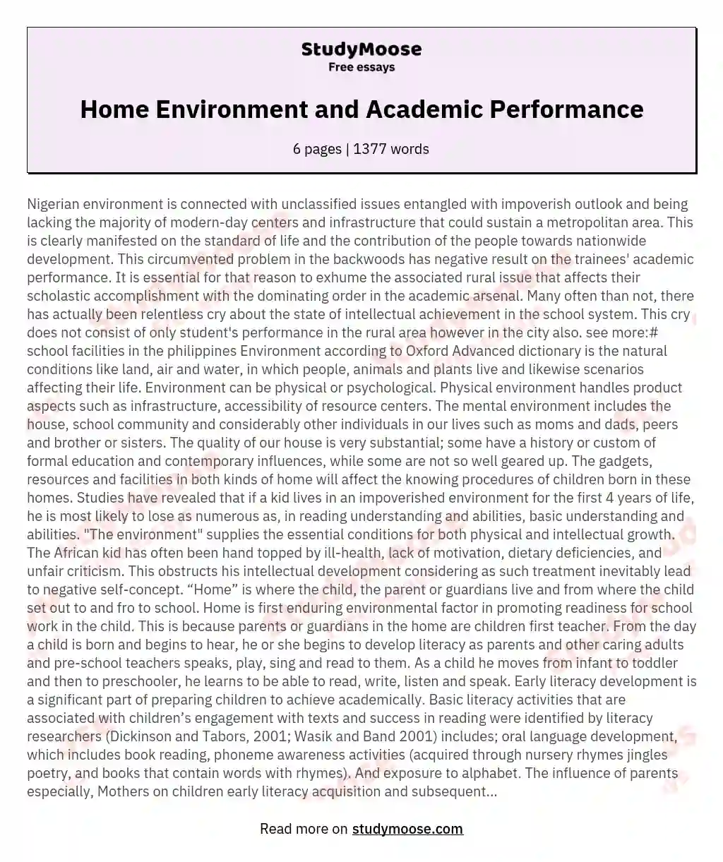 Home Environment and Academic Performance essay