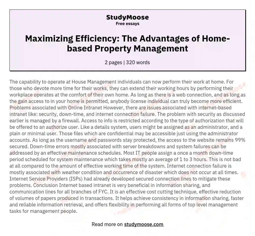 Maximizing Efficiency: The Advantages of Home-based Property Management essay