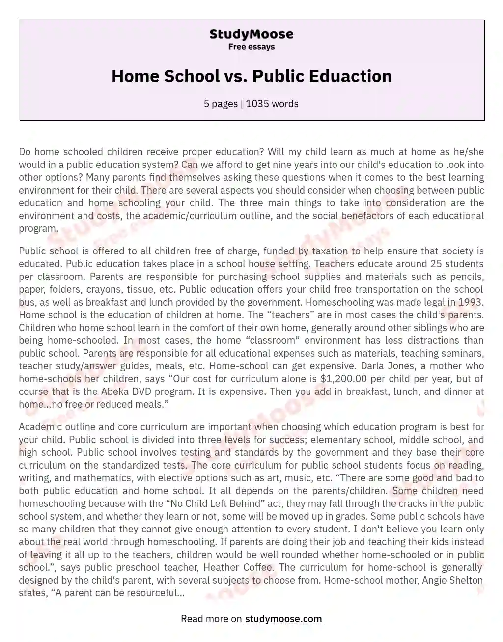 Home School vs. Public Eduaction