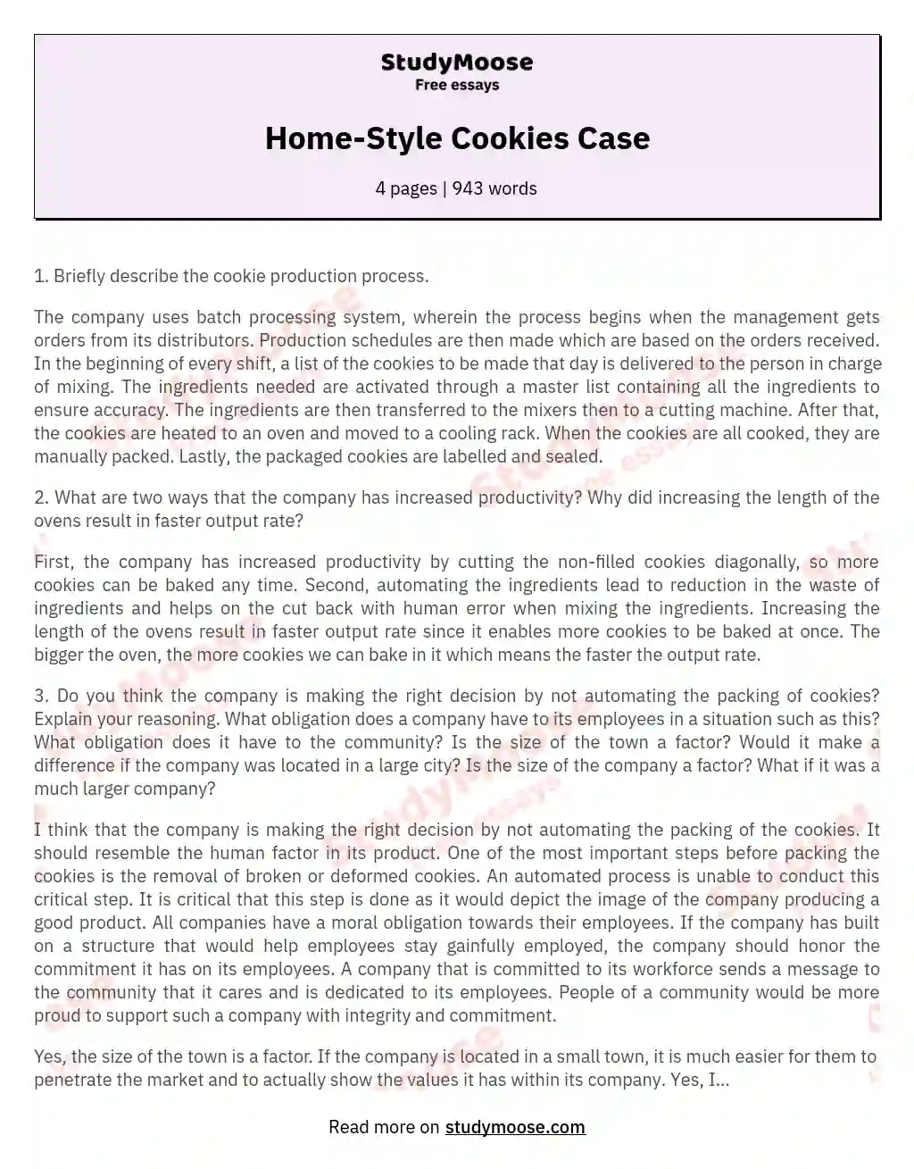 Home-Style Cookies Case essay