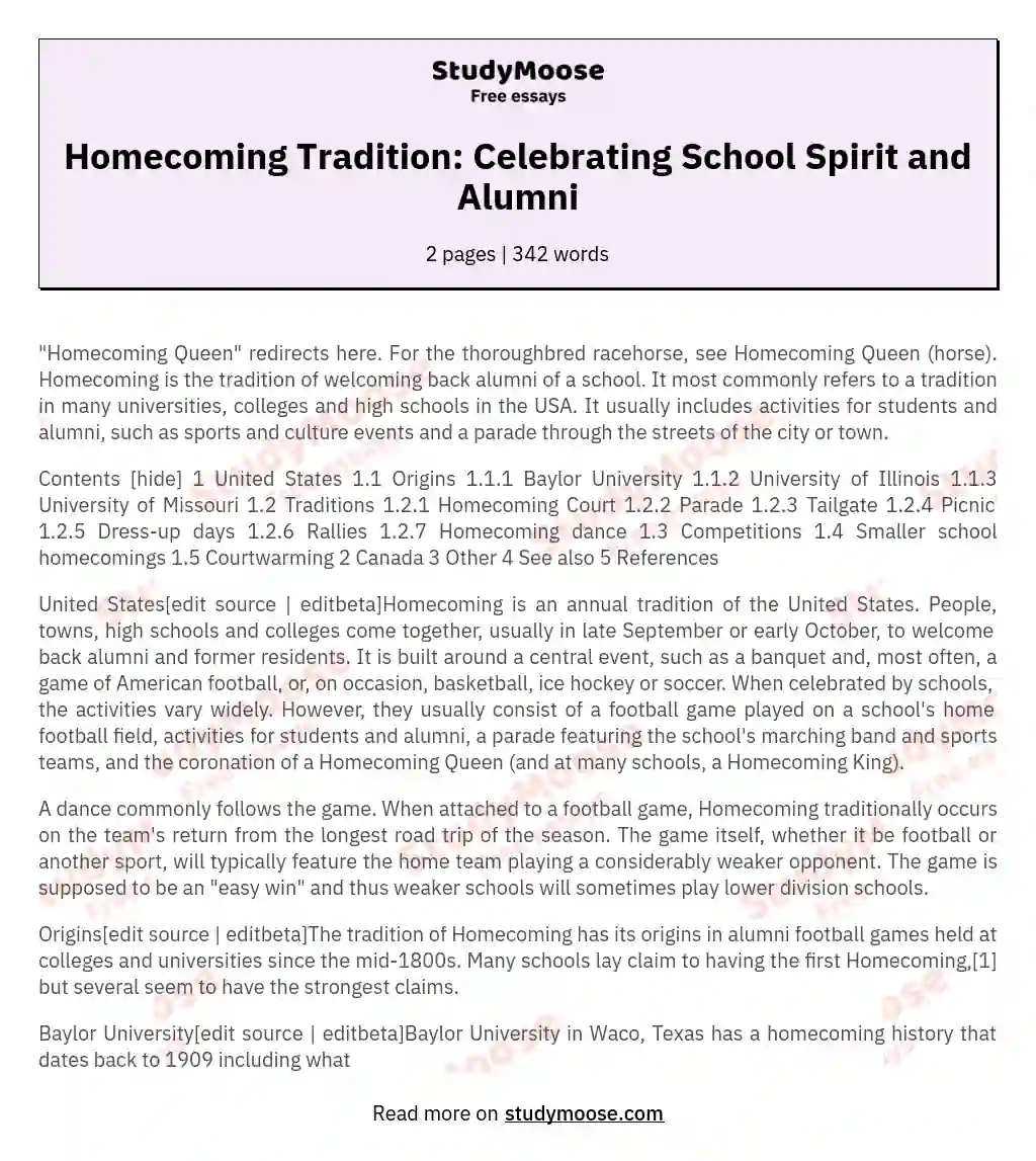Homecoming Tradition: Celebrating School Spirit and Alumni essay