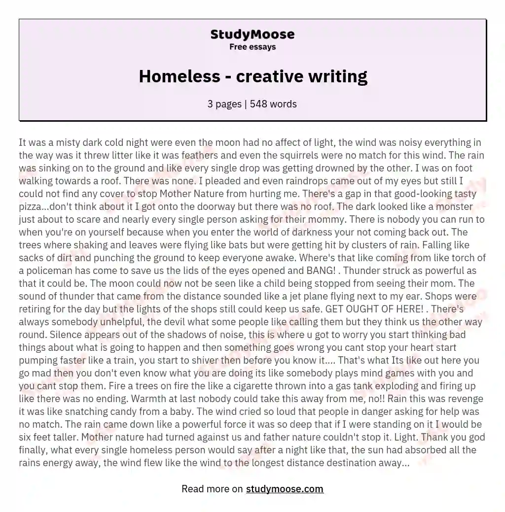 creative writing about a homeless person