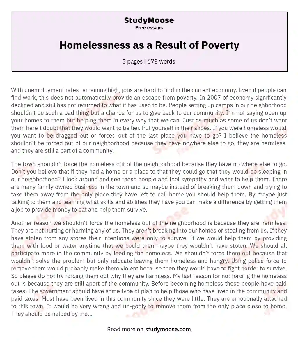 Homelessness as a Result of Poverty essay