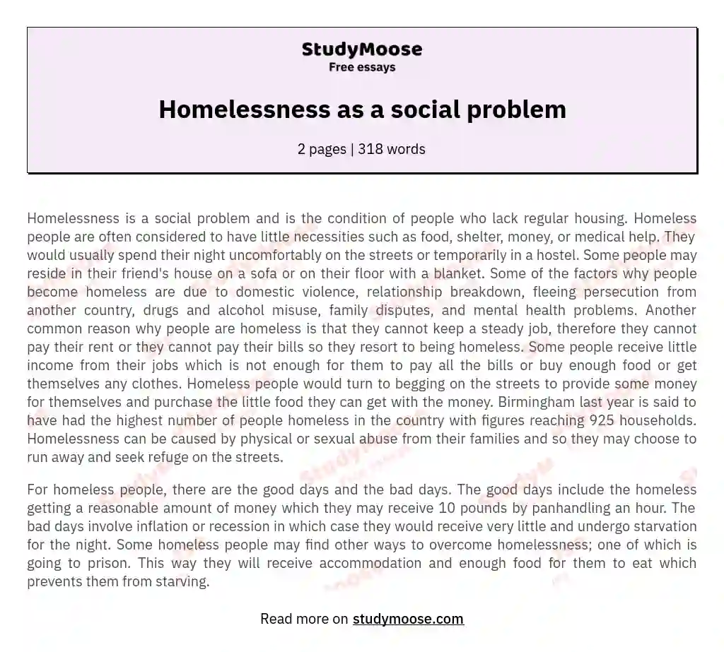 Homelessness as a social problem essay