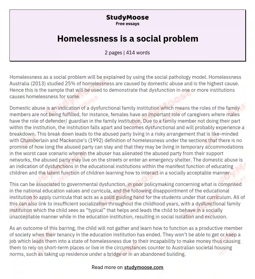 Homelessness is a social problem essay
