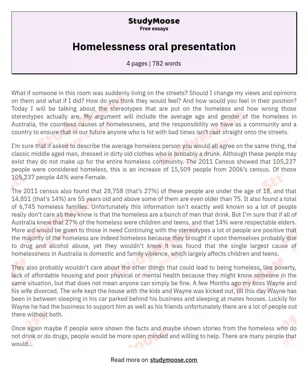 Homelessness oral presentation essay