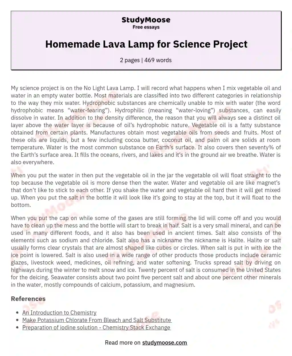 Homemade Lava Lamp for Science Project essay