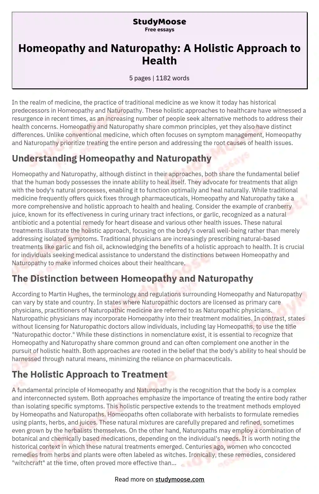 Homeopathy and Naturopathy: A Holistic Approach to Health essay