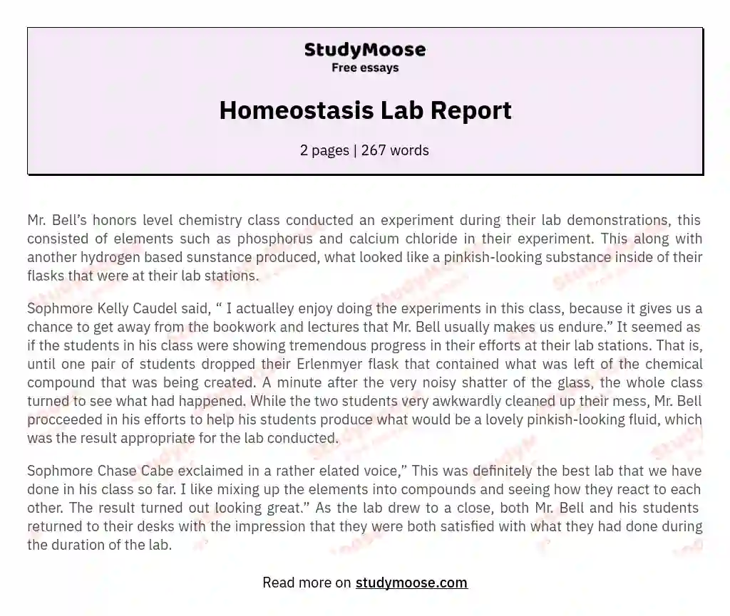 Homeostasis Lab Report essay