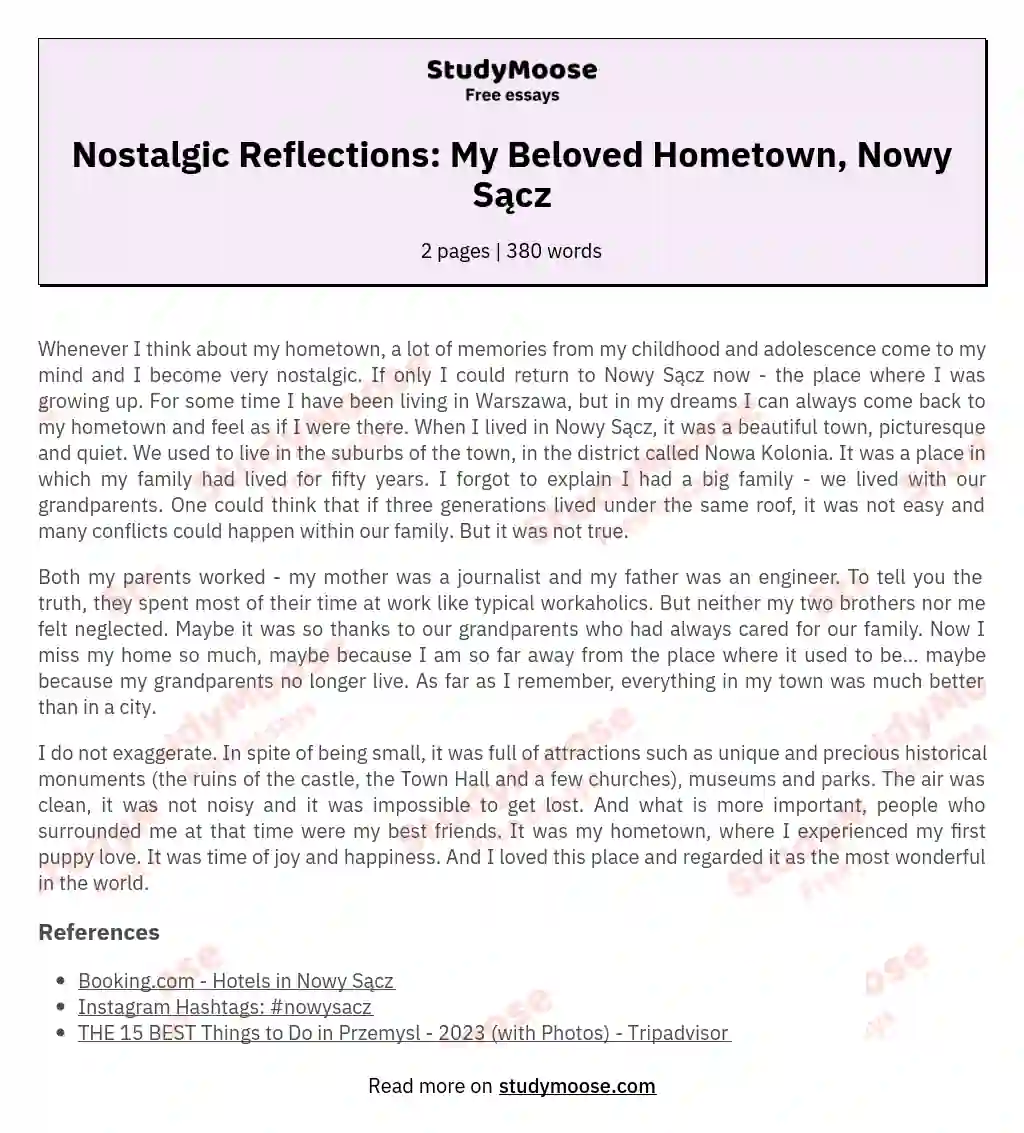 Nostalgic Reflections: My Beloved Hometown, Nowy Sącz essay