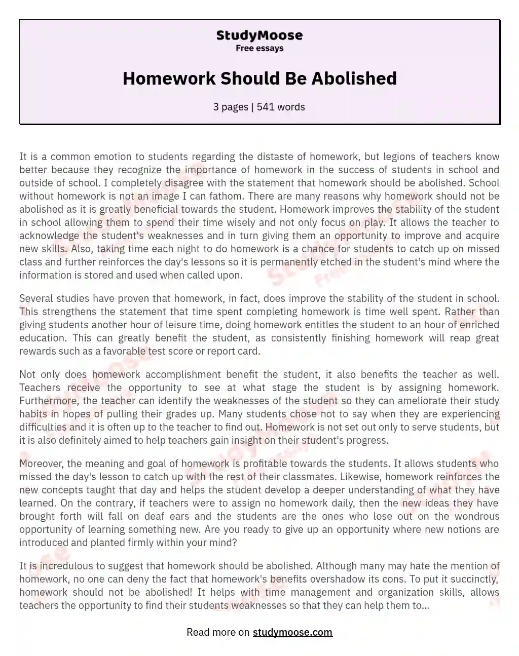 homework should be abolished paragraph