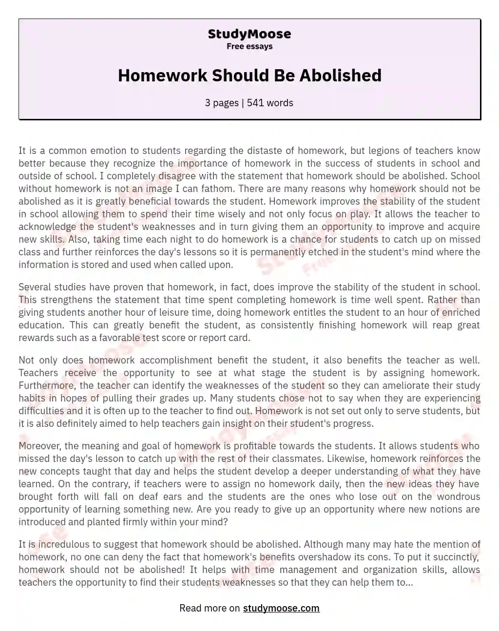 homework should be optional essay