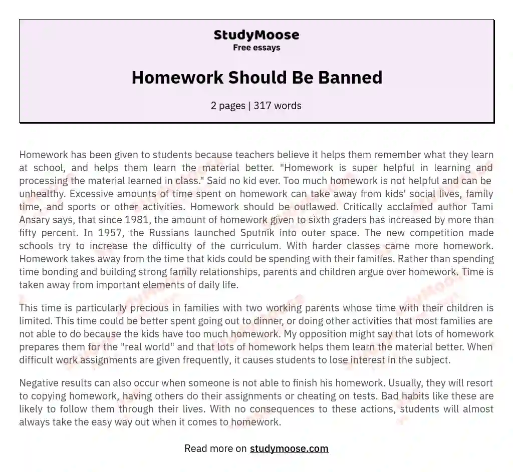 Homework Should Be Banned essay