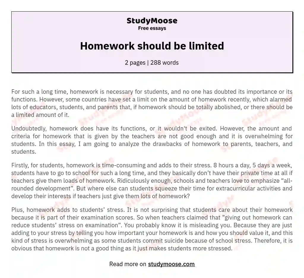 Homework should be limited