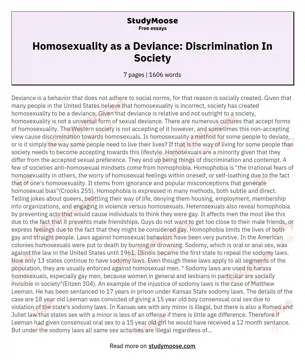 Homosexuality as a Deviance: Discrimination In Society essay