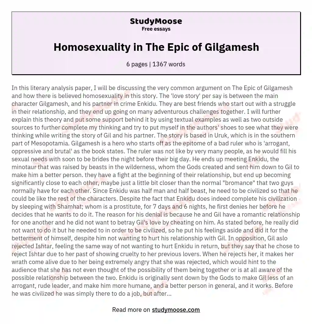 Homosexuality in The Epic of Gilgamesh essay