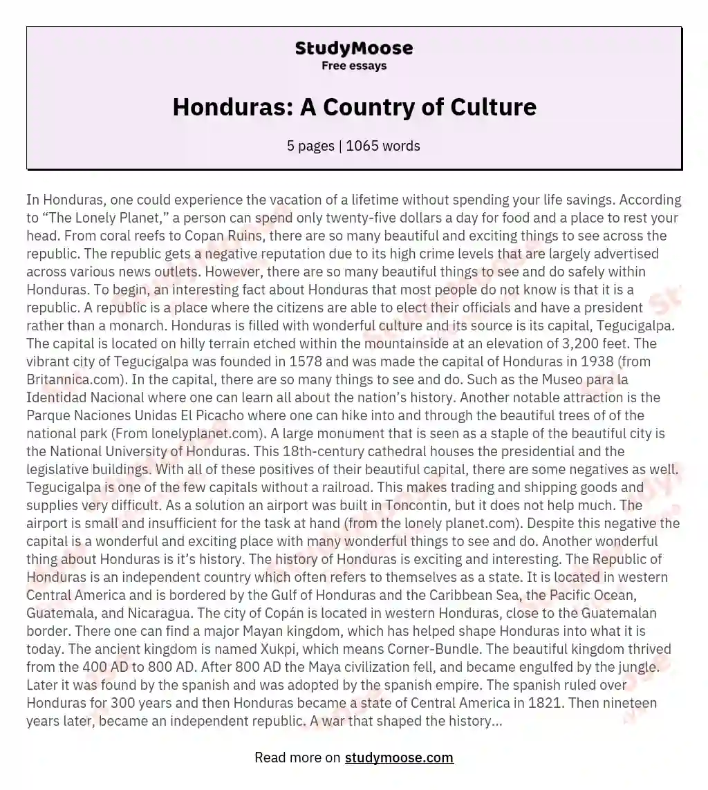 Honduras: A Country of Culture essay