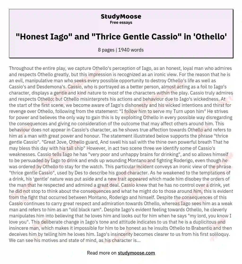 "Honest Iago" and "Thrice Gentle Cassio" in 'Othello'